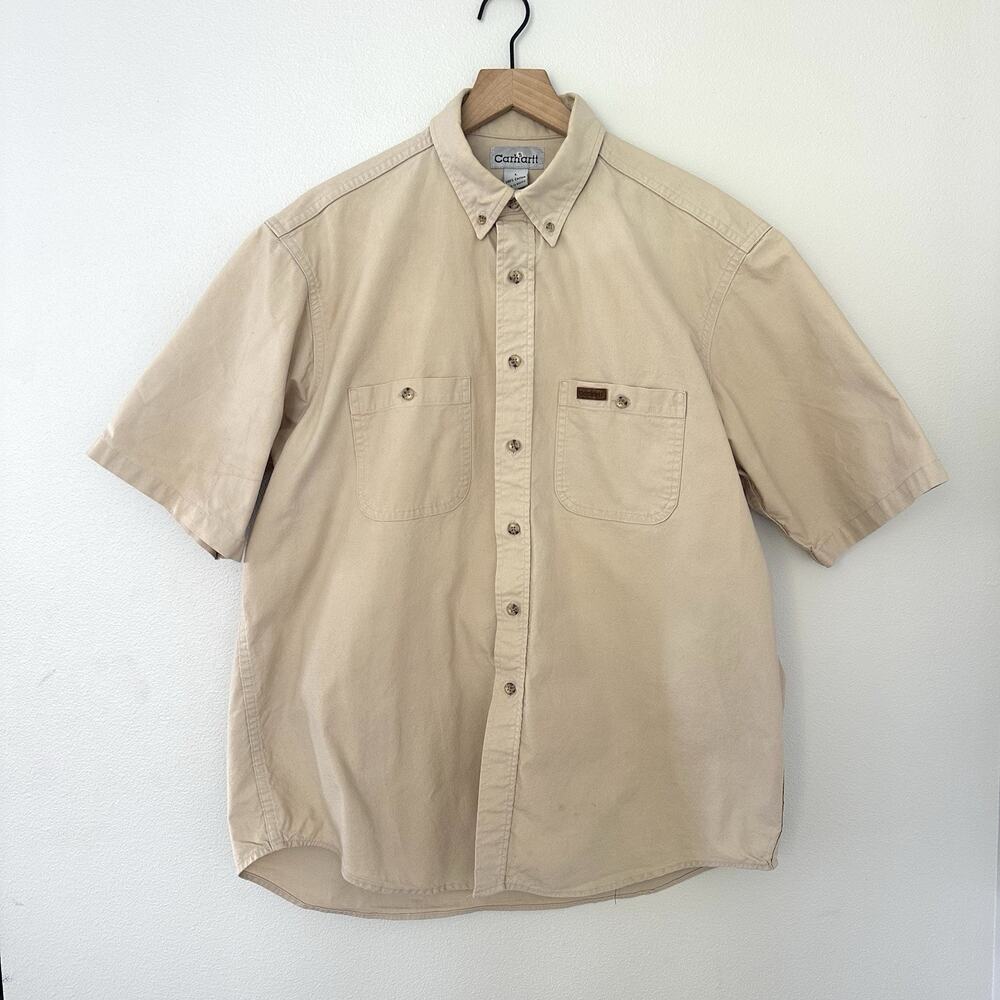 Carhartt 100% Cotton Canvas Khaki Button Up Sz Large Workwear Utility Gorpcore